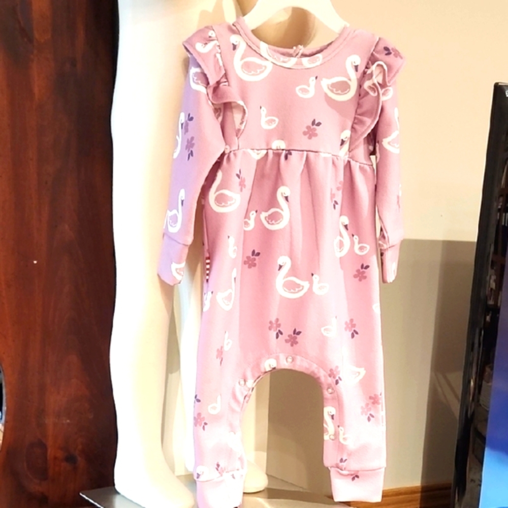 Purple Swan Print Kids Bodysuit